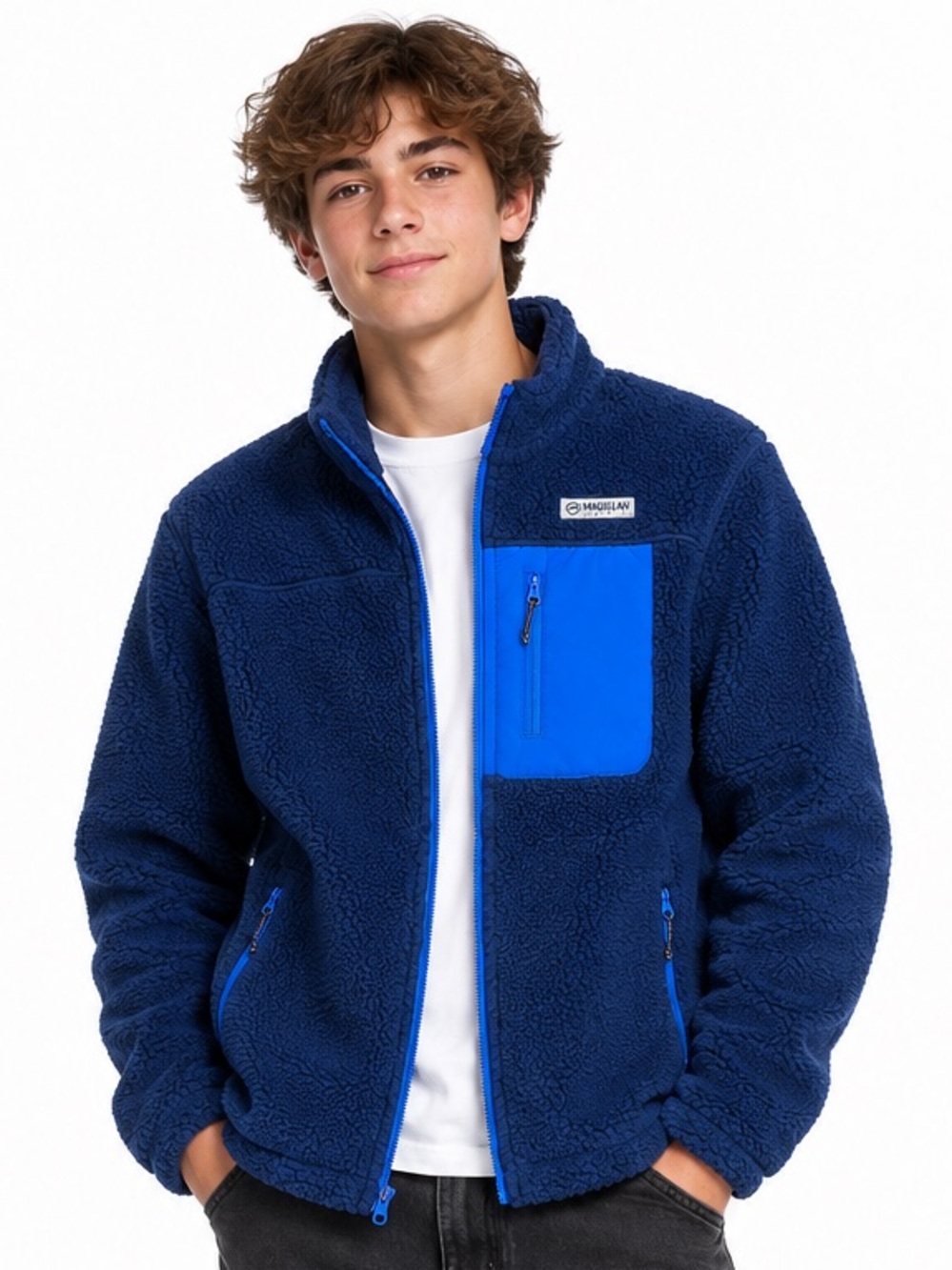 NWT Magellan Outdoors SZ XL Sherpa Fleece Jacket w/Bright Blue Chest Pocket